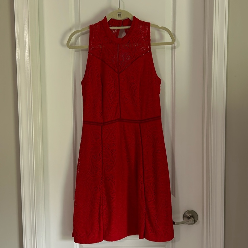 Red lace cocktail dress